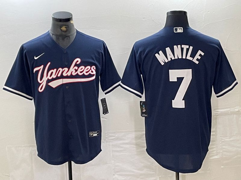 Men New York Yankees #7 Mantle Dark blue Second generation joint name Nike 2024 MLB Jersey style 1